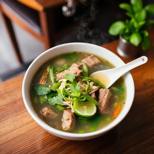 Bol de phở vietnamien aux herbes fraîches