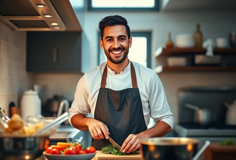 Un cuisinier prépare un plat dans la cuisine de L'AVIE
